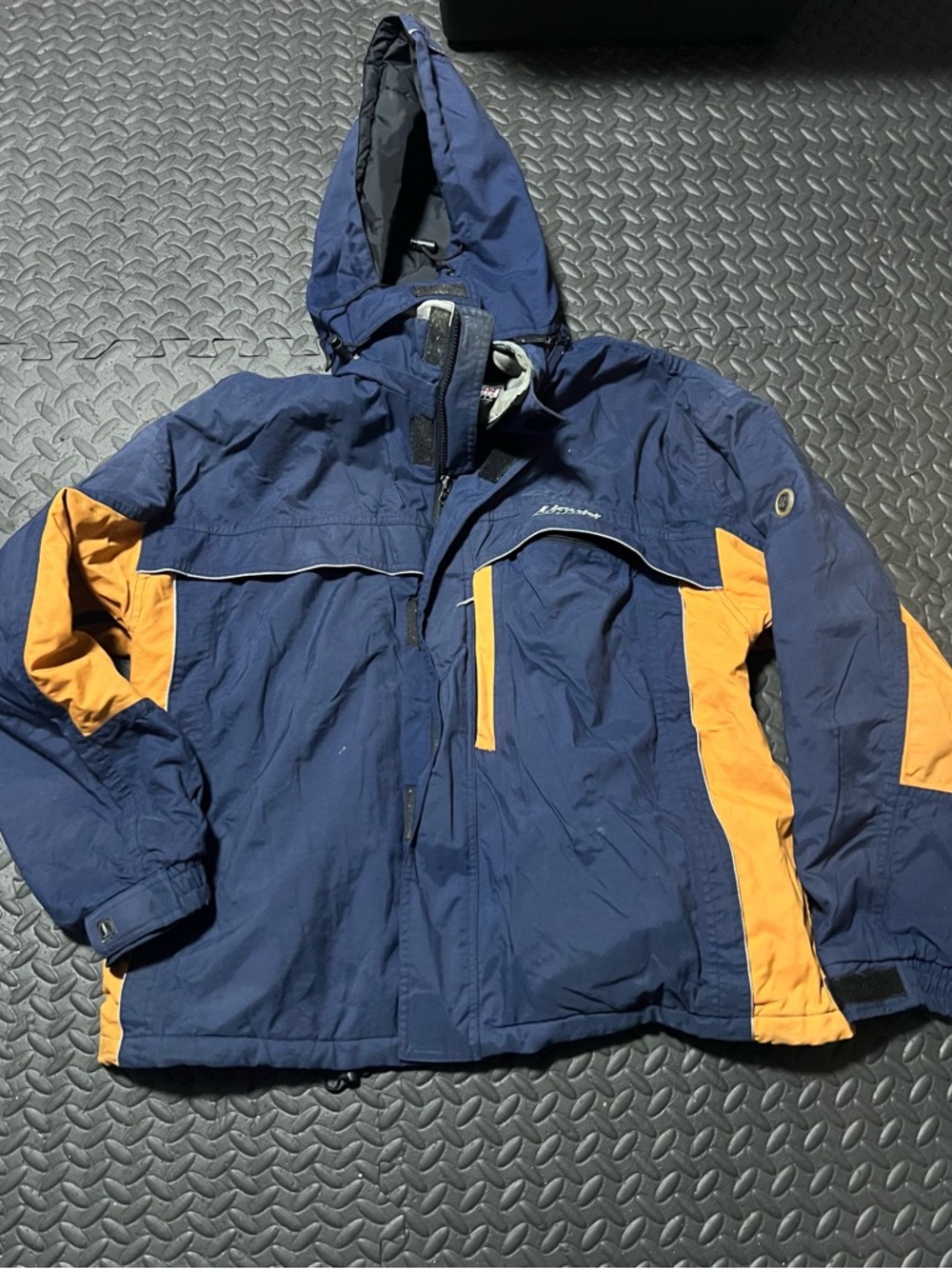 Men's Navy and Orange Hooded Bomber Jacket